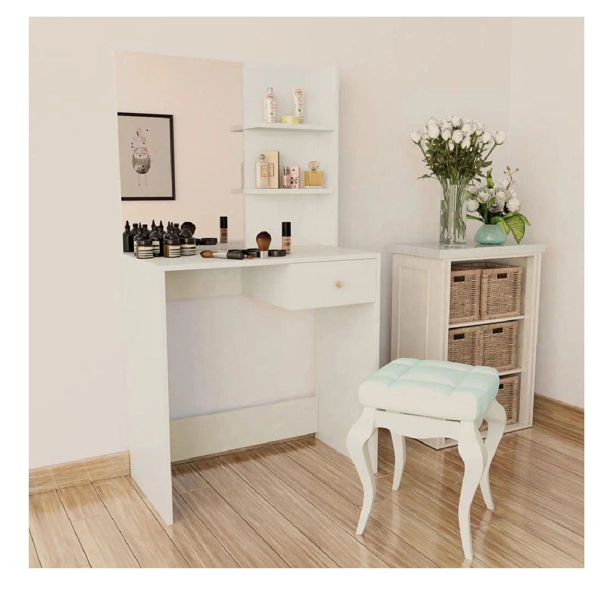 TU MESITA - Tocador Multiusos TU MESITA Pierin color Blanco con Espejo 1 cajón