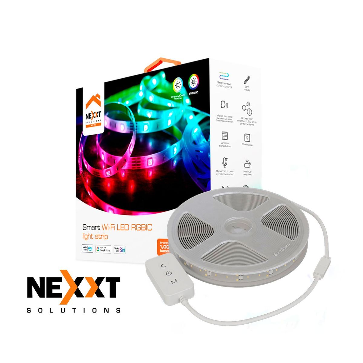 NEXXT SOLUTIONS - Cinta LED Nexxt NHB-S613 5 metros Sincronización Música Control Voz Efecto RGBIC