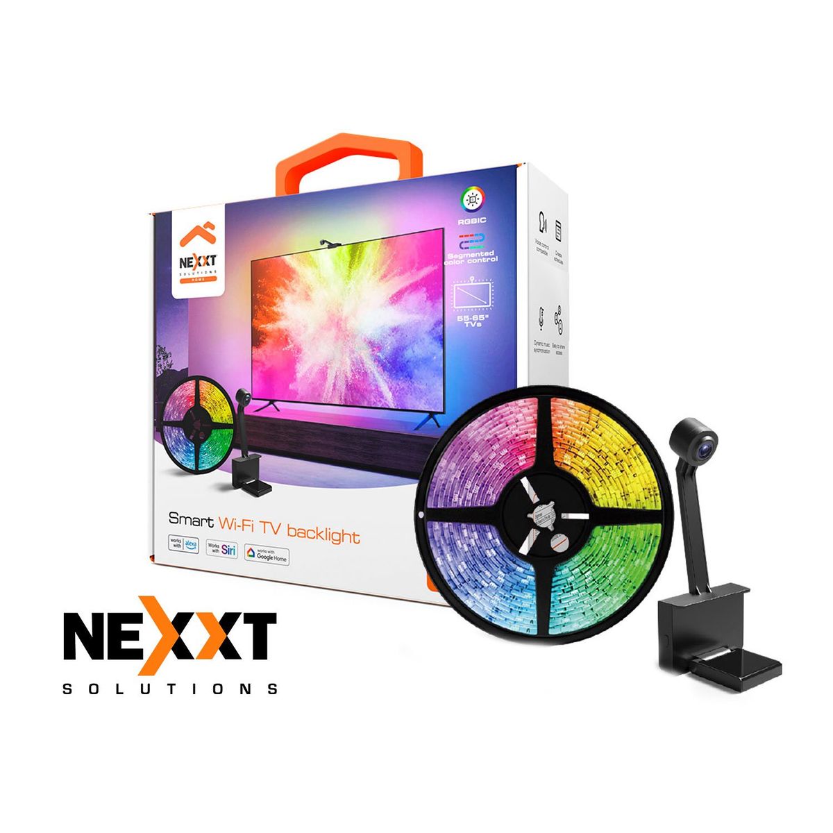 NEXXT SOLUTIONS - Cinta LED Smart Nexxt NHB-S615 con cámara para televisores 55-65 Efecto RGBIC