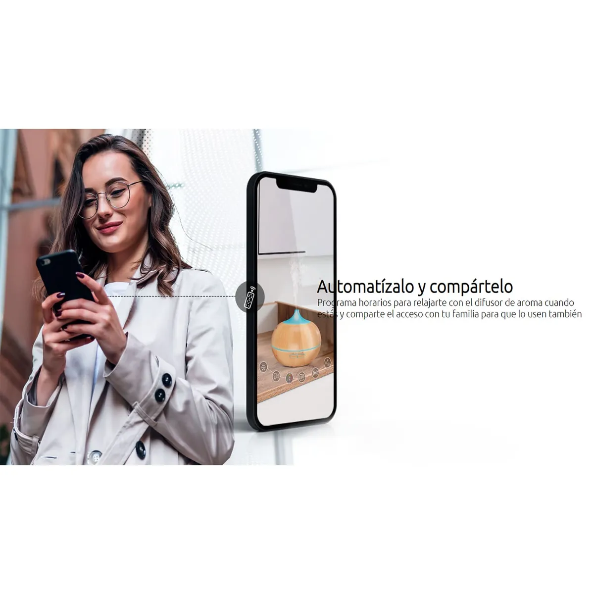 NEXXT SOLUTIONS - Difusor Smart de aroma Nexxt NHA-A600 Aromaterapia cobertura 20M LED 7 Colores