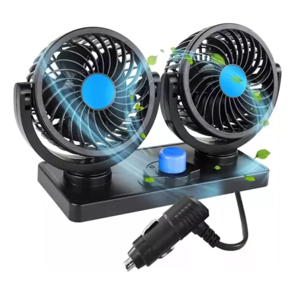 SEISA - Ventilador Doble Cabezal Coche 360 Para Auto Portatil 12v