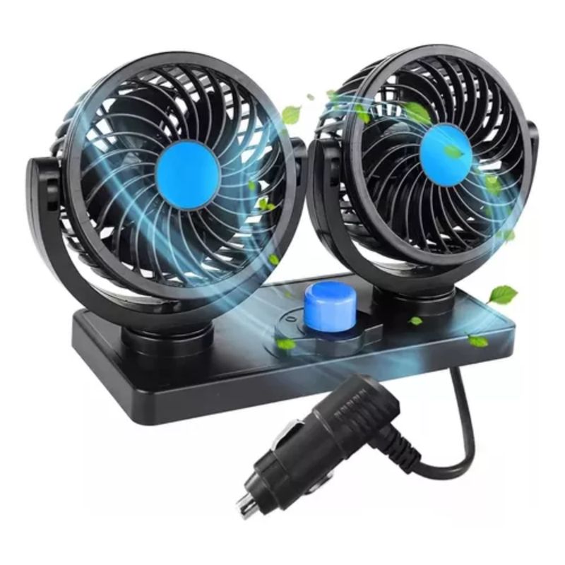 SEISA - Ventilador Doble Cabezal Coche 360 Para Auto Portatil 12v