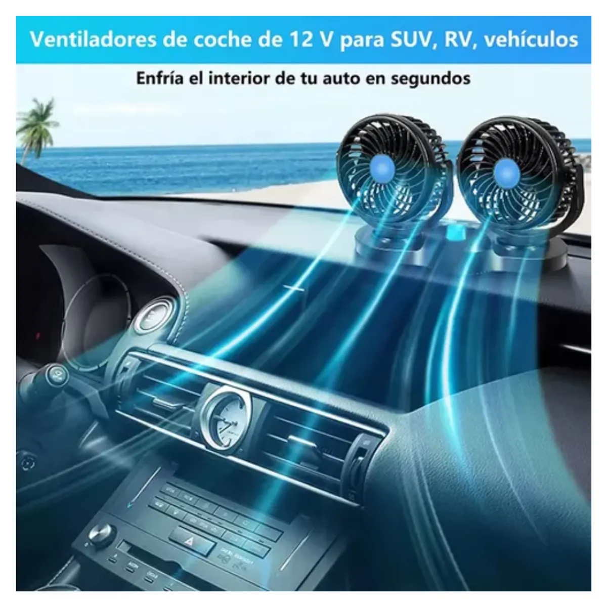 SEISA - Ventilador Doble Cabezal Coche 360 Para Auto Portatil 12v