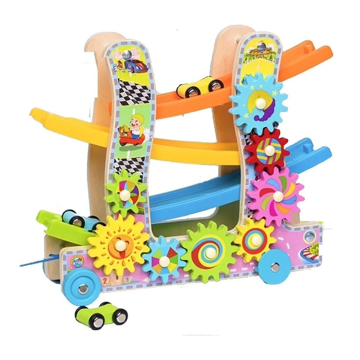 GENERICO - Pista de Carritos de 4 Niveles en Zig zag con Engranaje