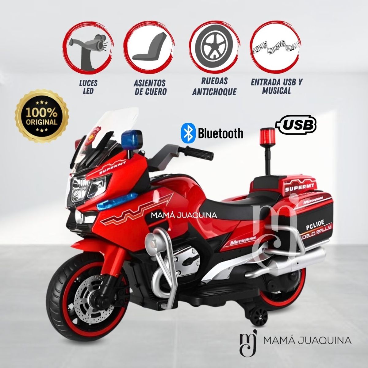 GENERICO - Moto a Batería Musical «FAST CALEB» Con Bluetooth Red