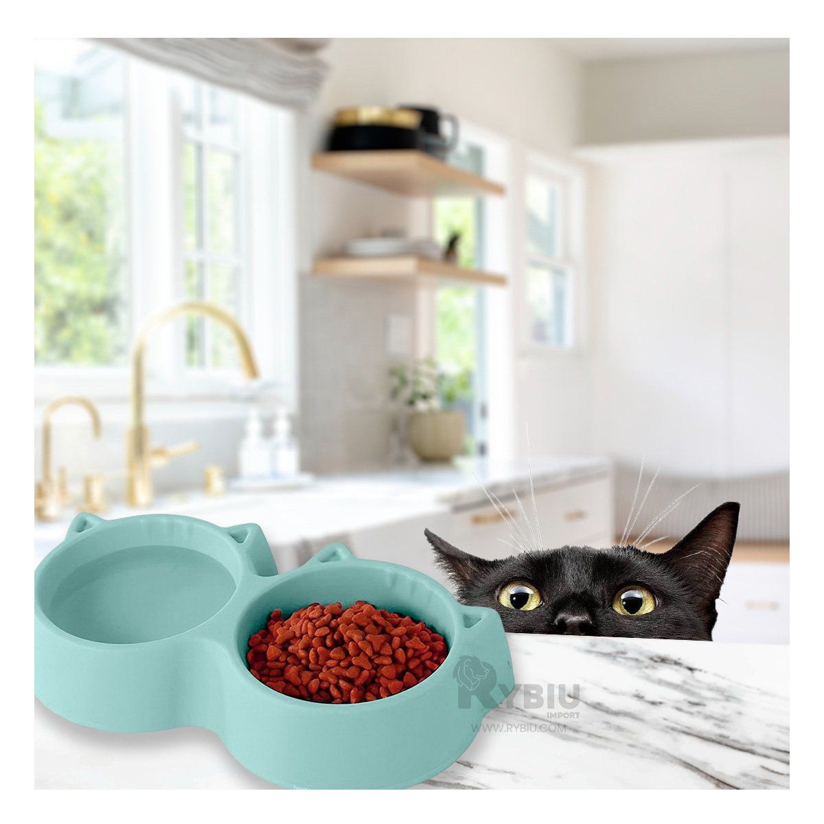 GENERICO - Plato Resistente para Gatos en Celeste Y+Papel de Regalo