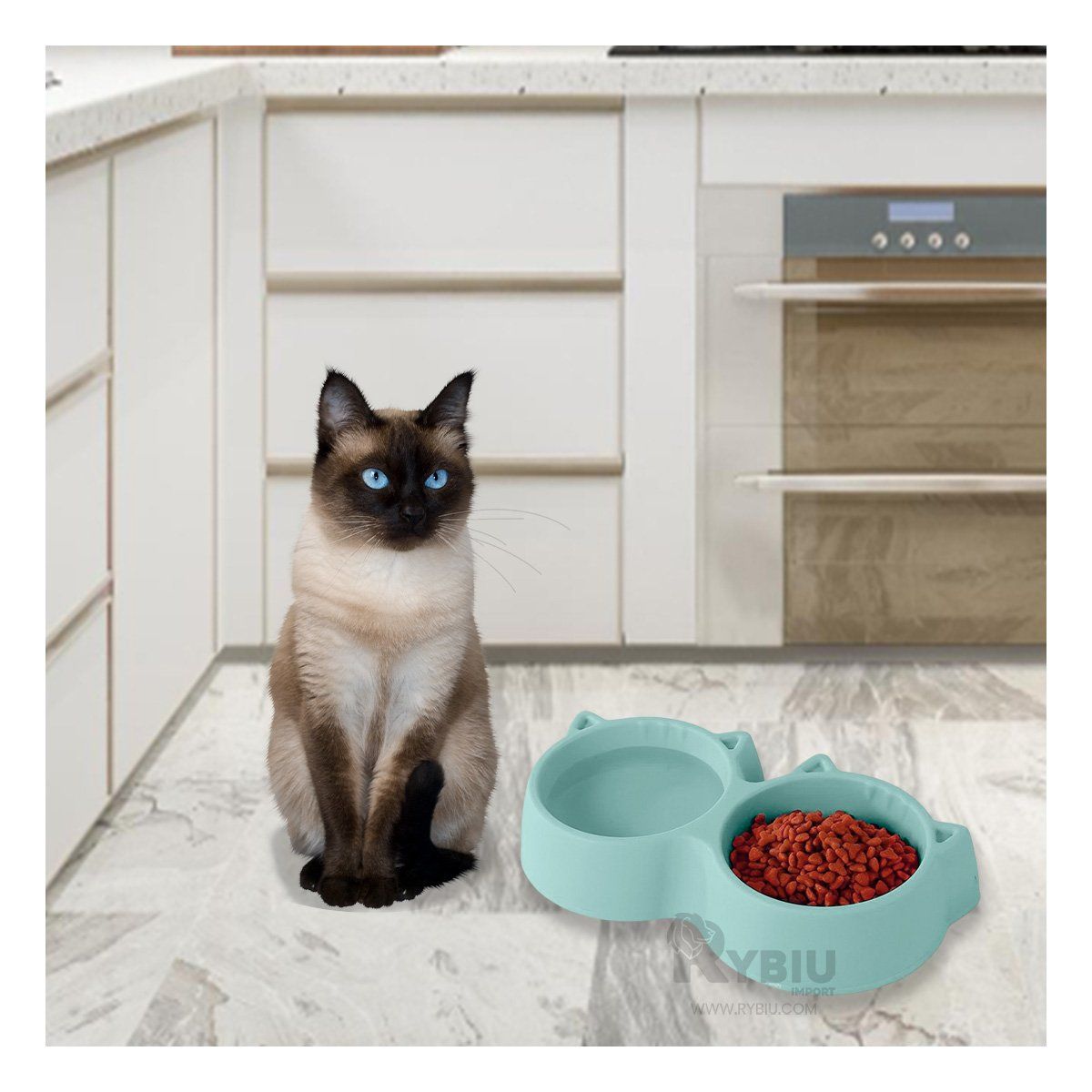 GENERICO - Plato Resistente para Gatos en Celeste Y+Papel de Regalo