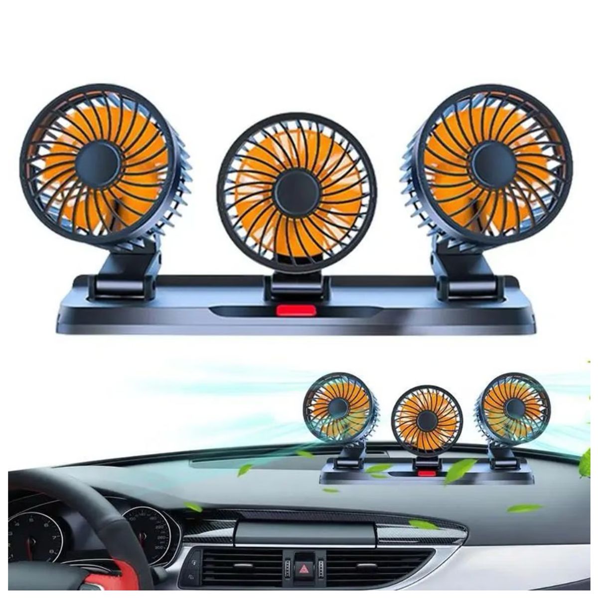 SEISA - Ventilador para Auto Carro de triple cabezal Giratorio 360