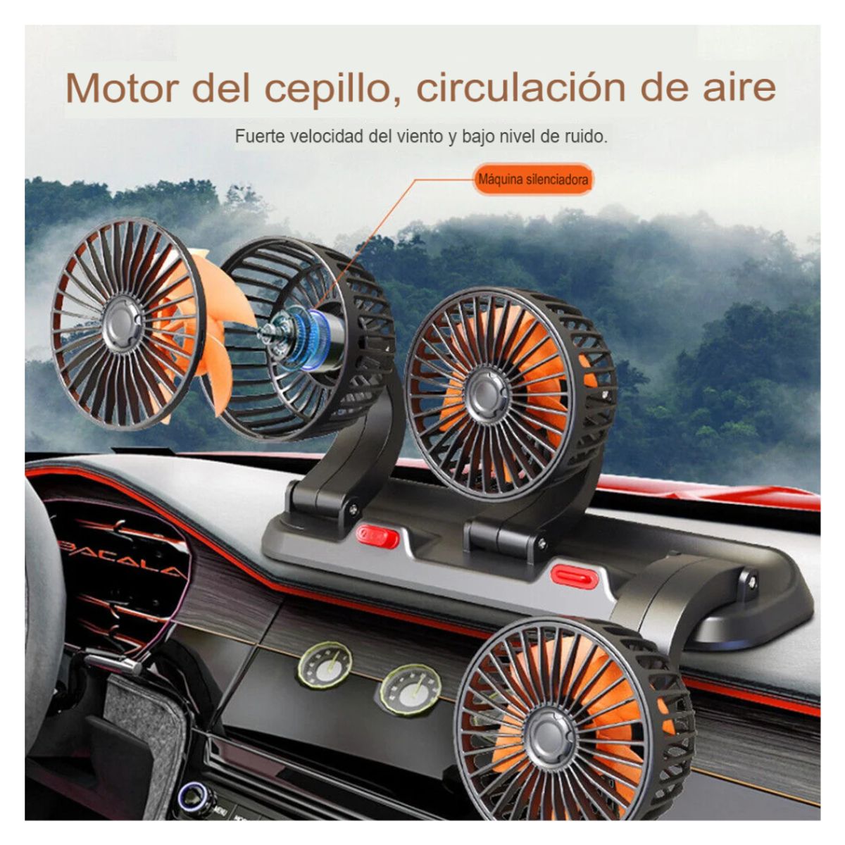 SEISA - Ventilador para Auto Carro de triple cabezal Giratorio 360