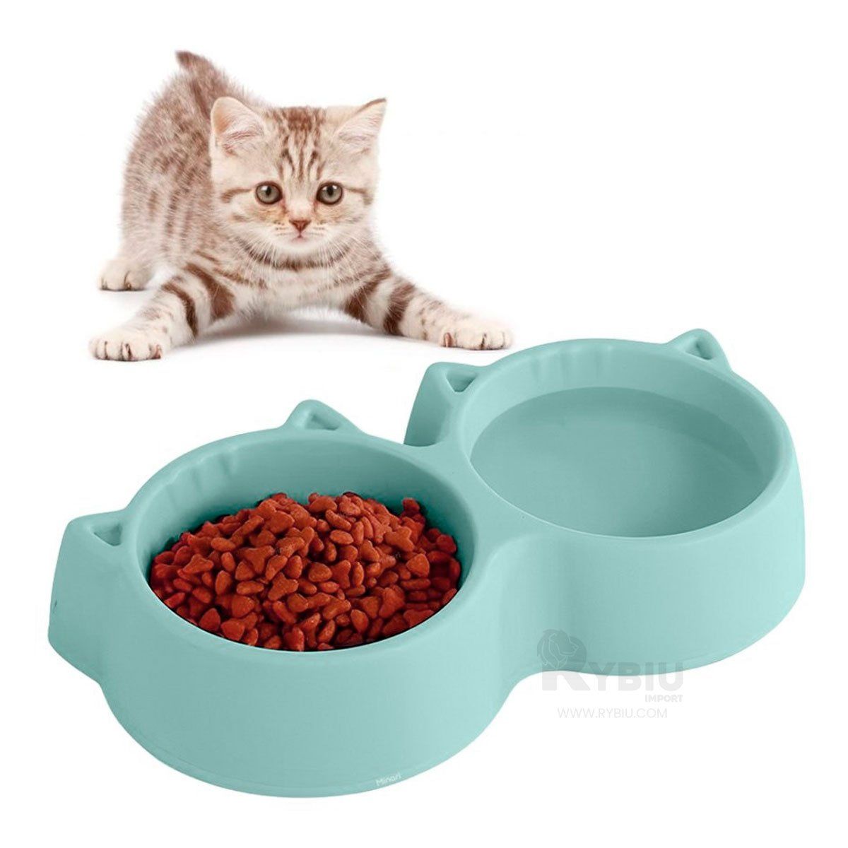 RYBIU IMPORT - Comedero Duradero Doble de Color Celeste Y+Gift MiniAgenda