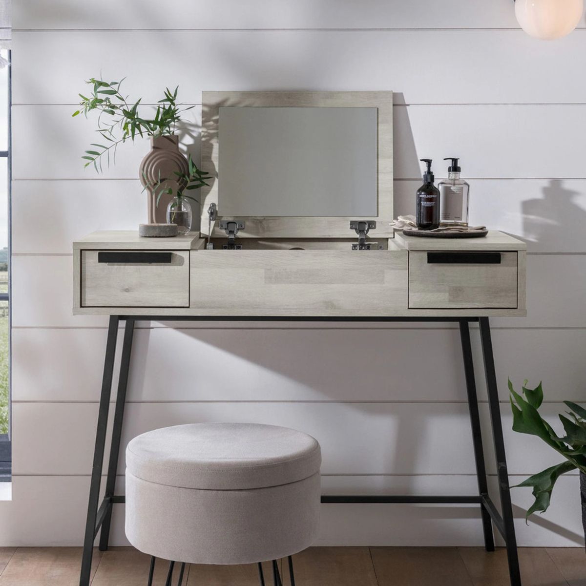 TU MESITA - Tocador Rústico Village color Gris claro 2 cajones TU MESITA