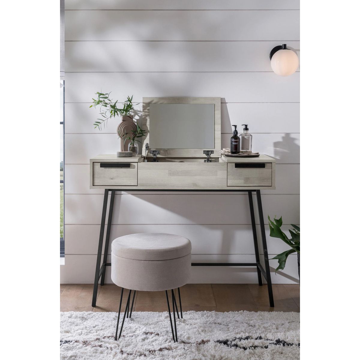 TU MESITA - Tocador Rústico Village color Gris claro 2 cajones TU MESITA