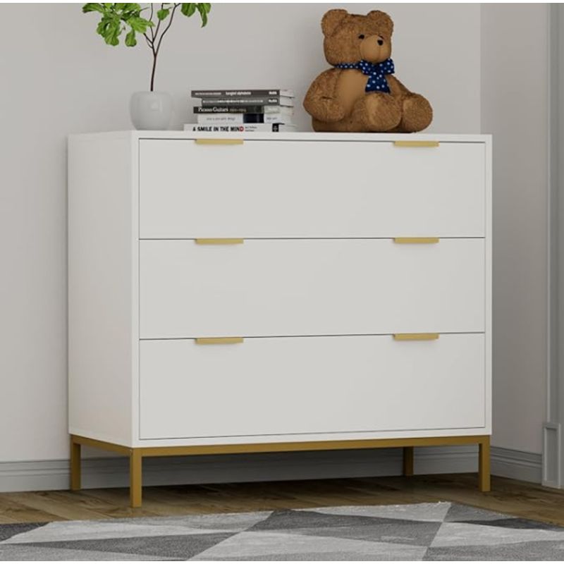 NACION MUEBLES - COMODA MODERNA NACIÓN MUEBLES BELLA  BLANCA CON DORADO