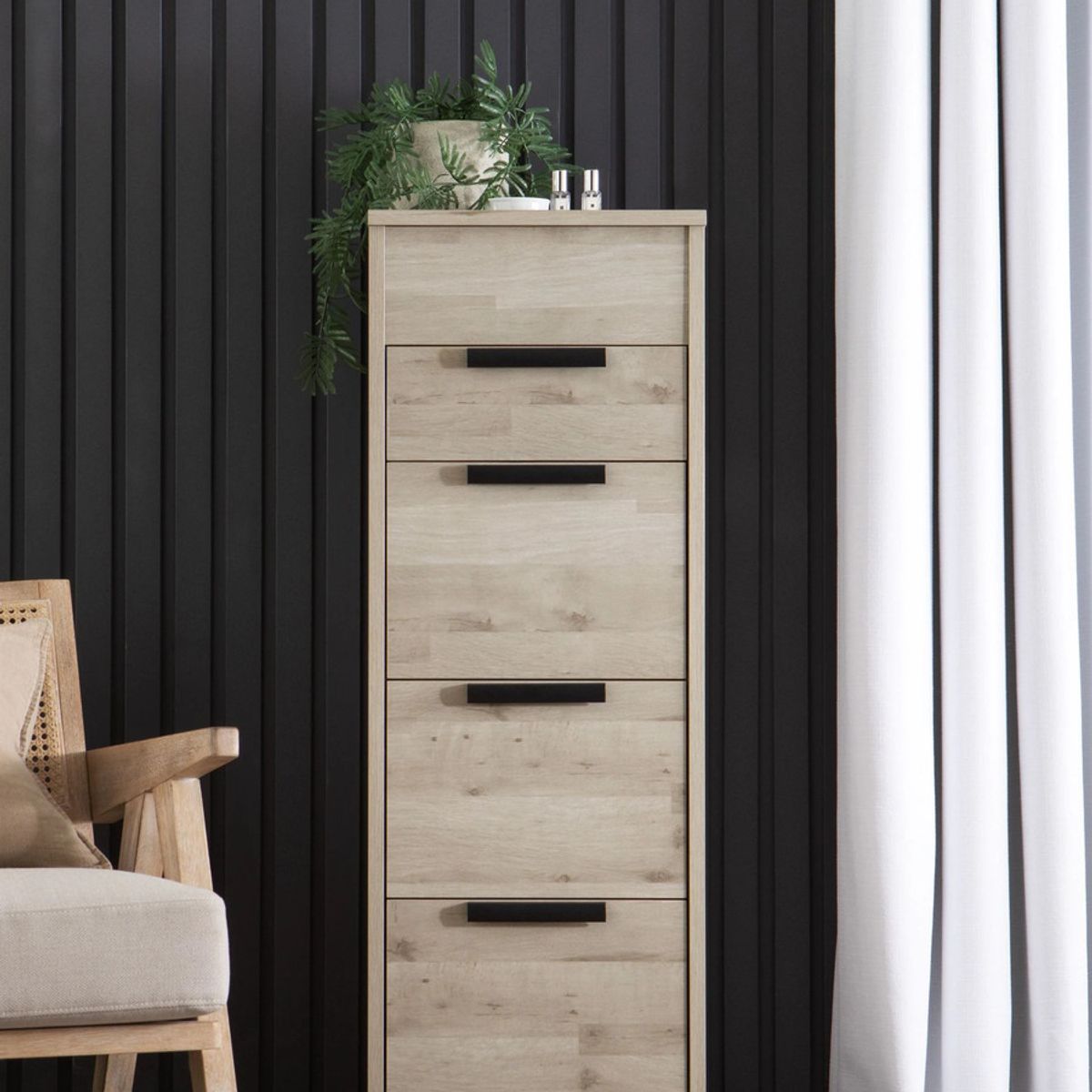 TU MESITA - Tocador Cómoda Rústica Vanity color Ceniza TU MESITA 4 cajones