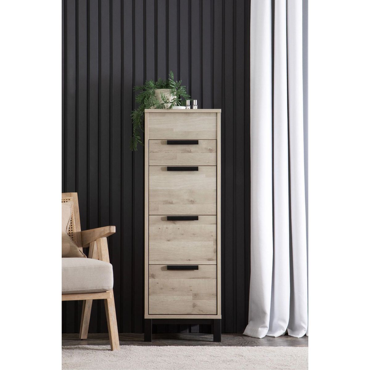 TU MESITA - Tocador Cómoda Rústica Vanity color Ceniza TU MESITA 4 cajones