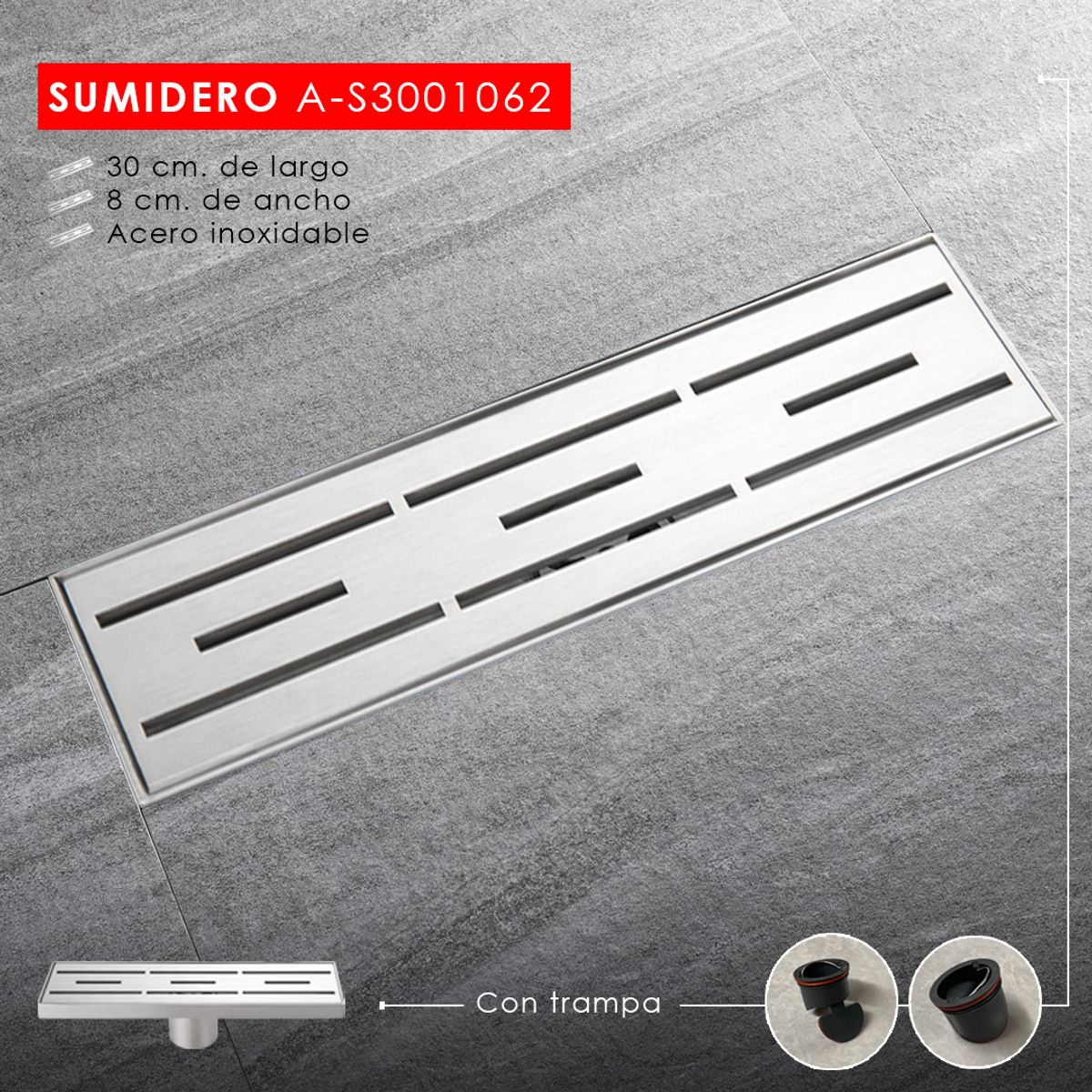 XM - SUMIDERO DECORATIVO DE RAYAS SATINADO A-S3001062