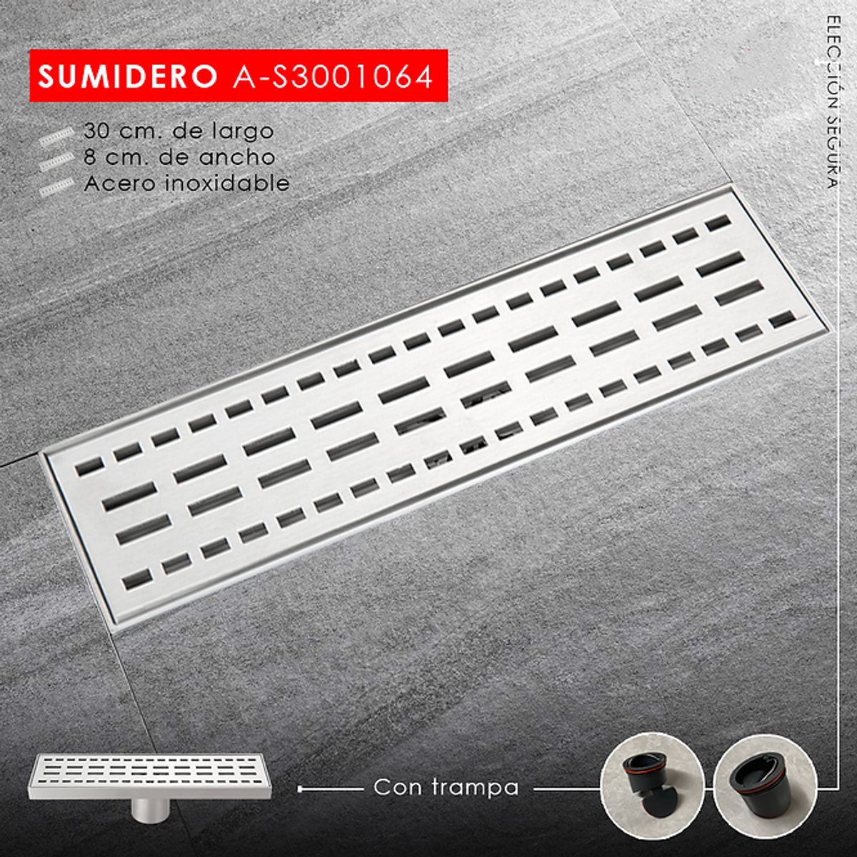XM - SUMIDERO DECORATIVO RECTANGULAR SATINADO A-S3001064