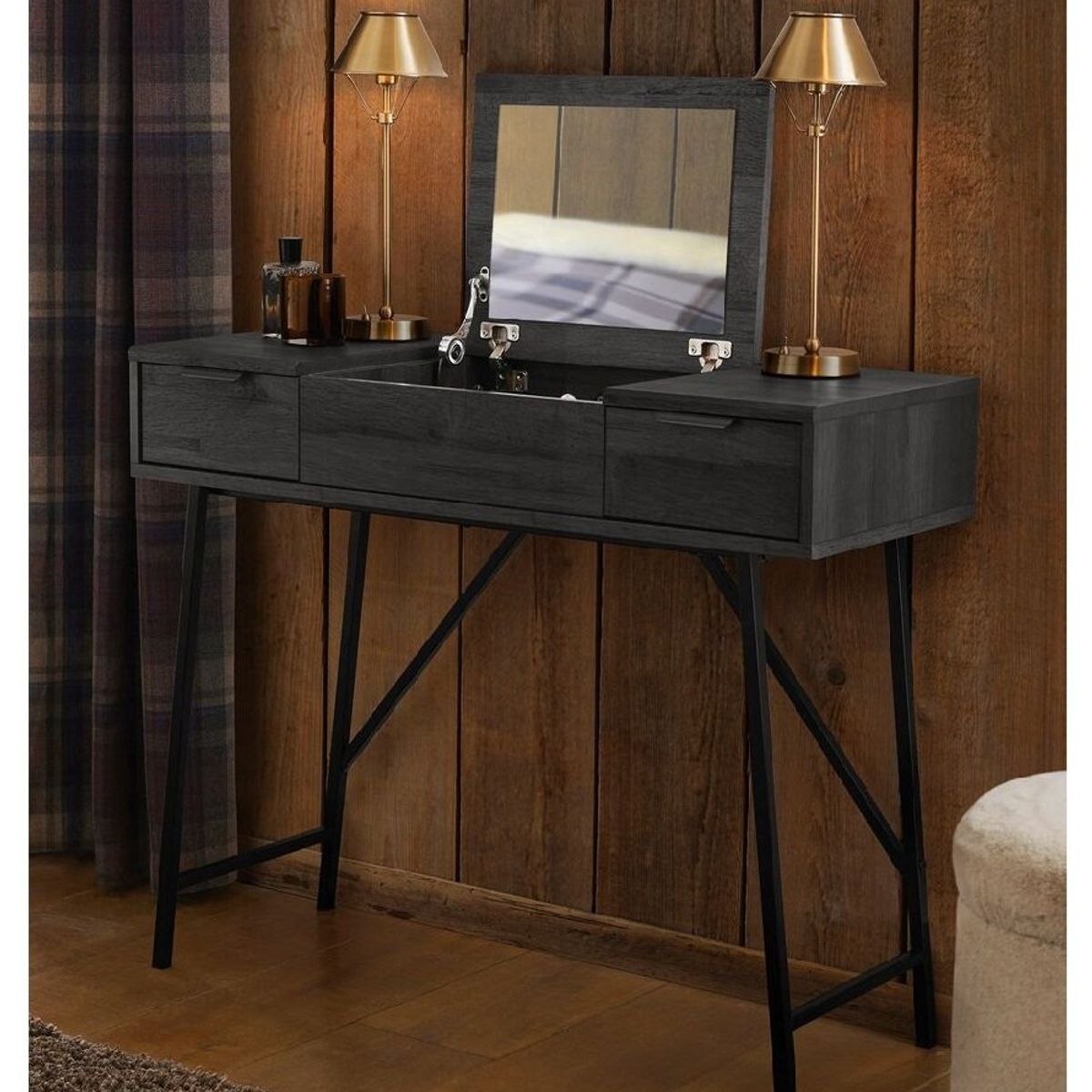 TU MESITA - Tocador Rústico Village color Negro 2 cajones TU MESITA