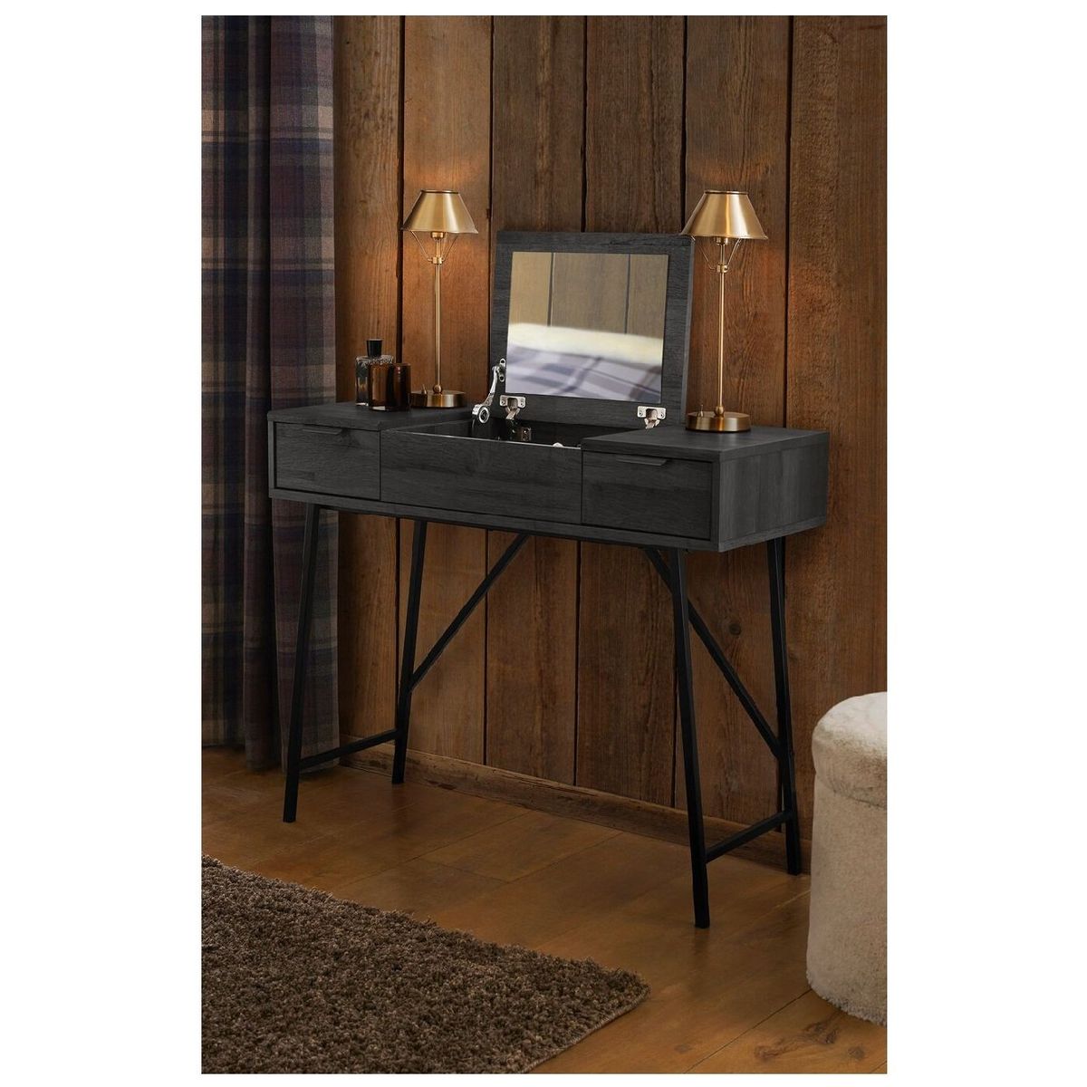 TU MESITA - Tocador Rústico Village color Negro 2 cajones TU MESITA