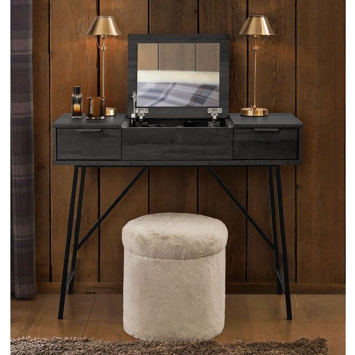 TU MESITA - Tocador Rústico Village color Negro 2 cajones TU MESITA