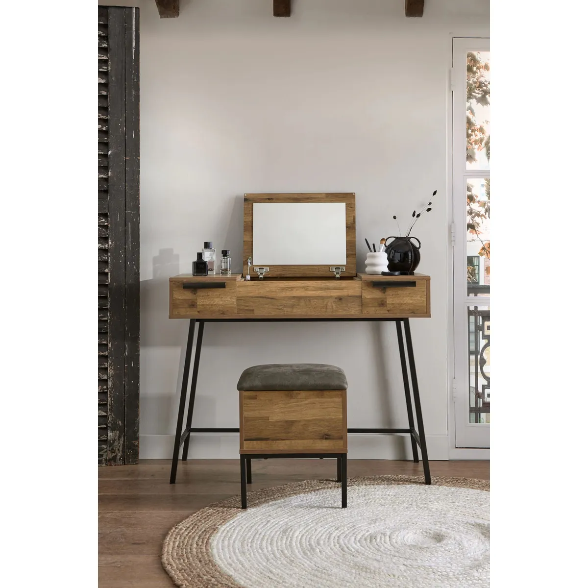 TU MESITA - Tocador Rústico Village color Marrón 2 cajones TU MESITA