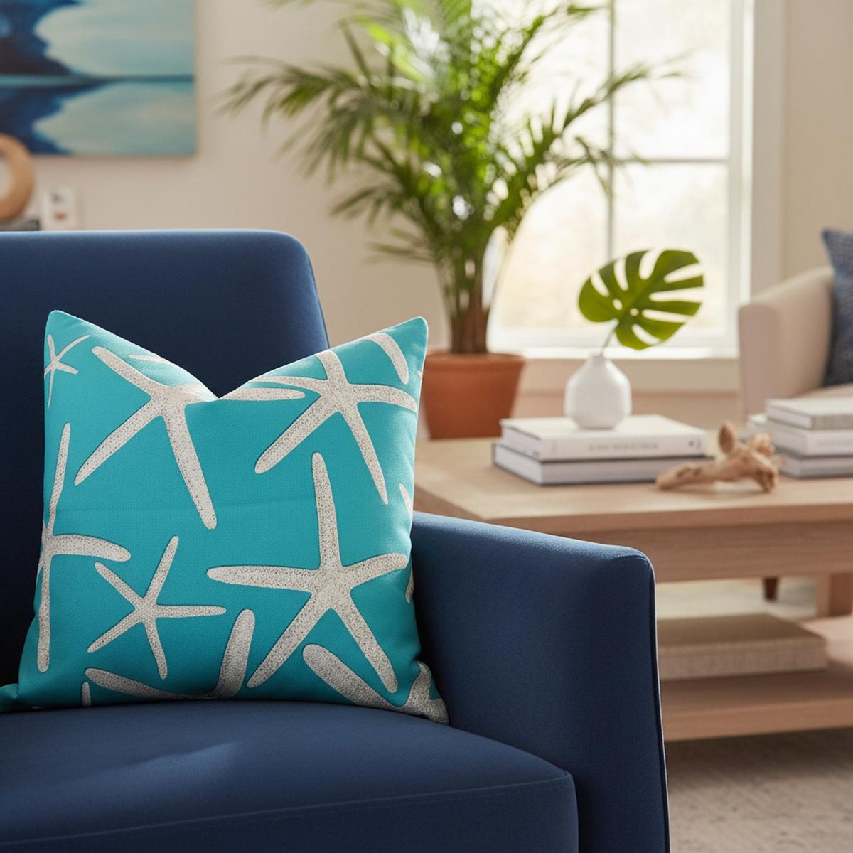 MAP DESIGN HOME - Funda De Cojin Estrella de Mar Turquesa 45 x 45 cm