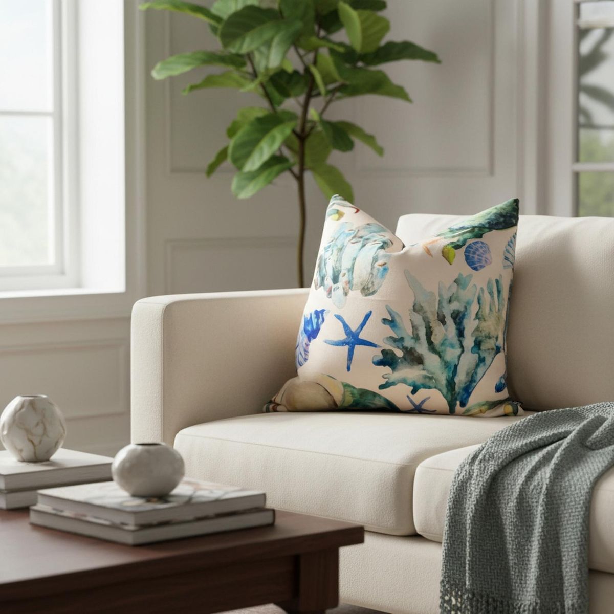 MAP DESIGN HOME - Funda De Cojin Playa Arrecife Multicolor 45 x 45 cm