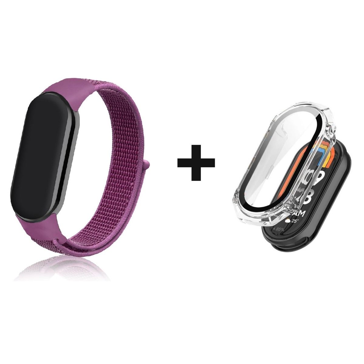 GENERICO - CORREA NYLON + BUMPER PARA  XIAOMI BAND 8 VIOLETA