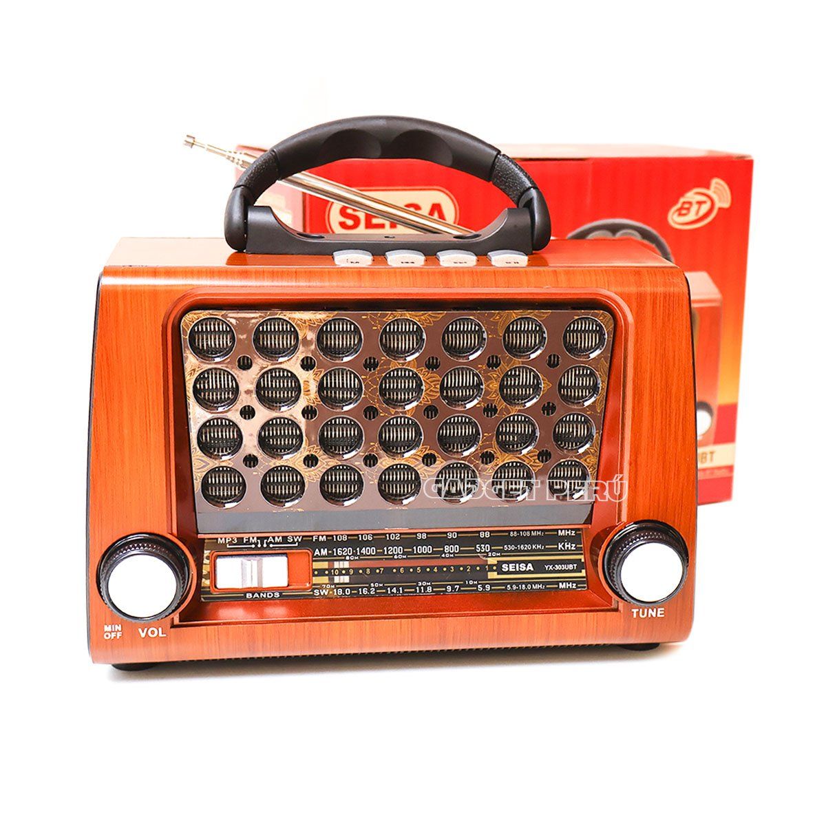 SEISA - Radio Portatil AM FM  Vintage Retro Bluetooth Mp3 Recargable Seisa