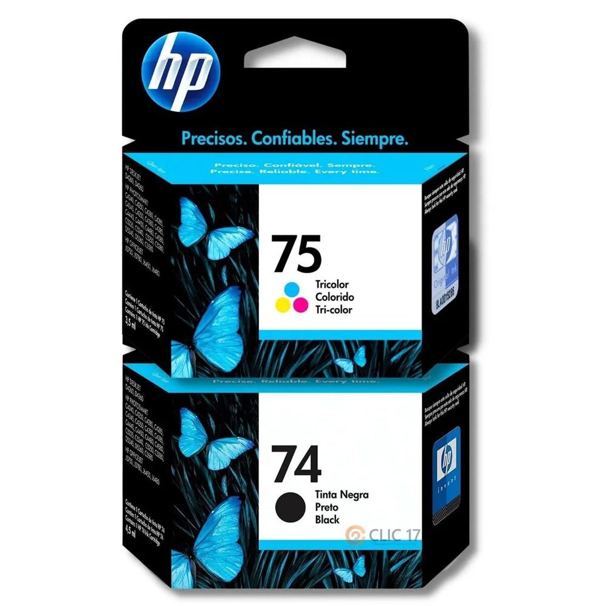 HP - Kit Tinta HP 74, 75 Negro, Tricolor