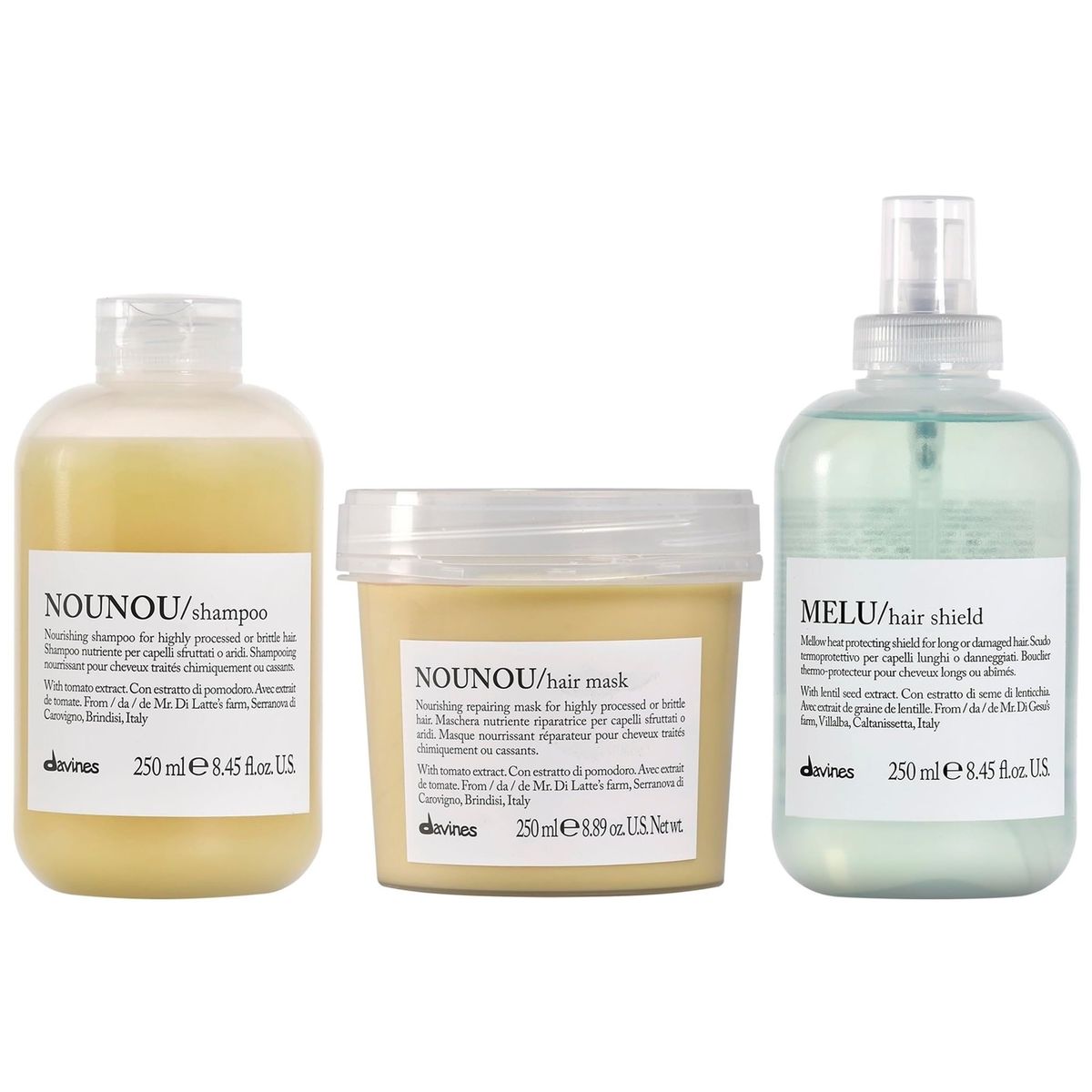 DAVINES - Shampoo Nutritivo 250ml + Mascarilla + Spray Shield Davines Nounou