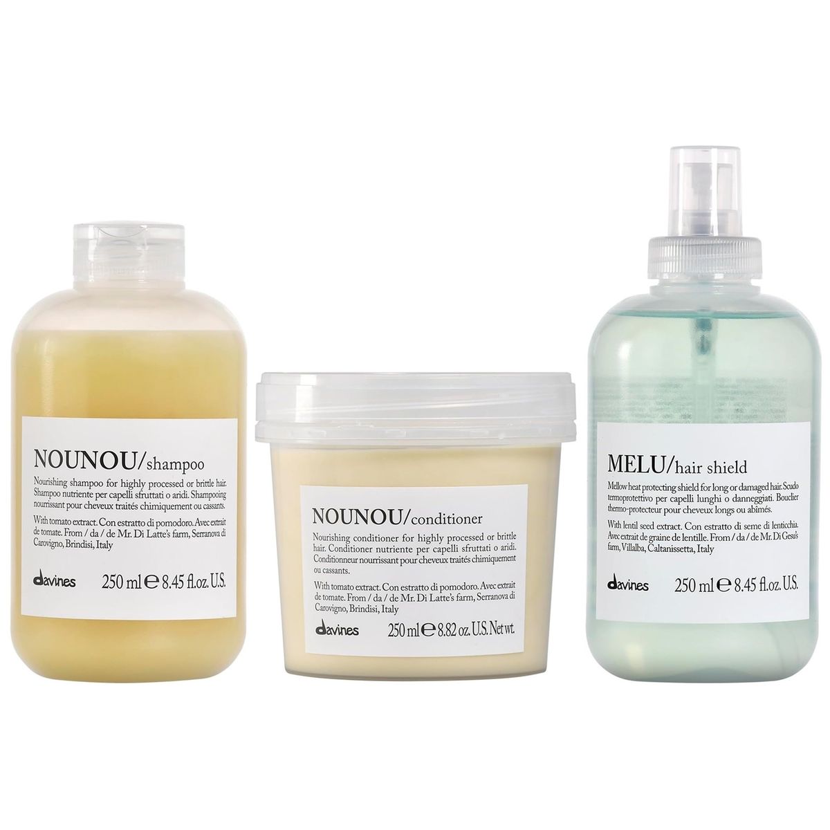 DAVINES - Shampoo Nutritivo 250ml + Acondicionador + Spray Shield Davines Nounou