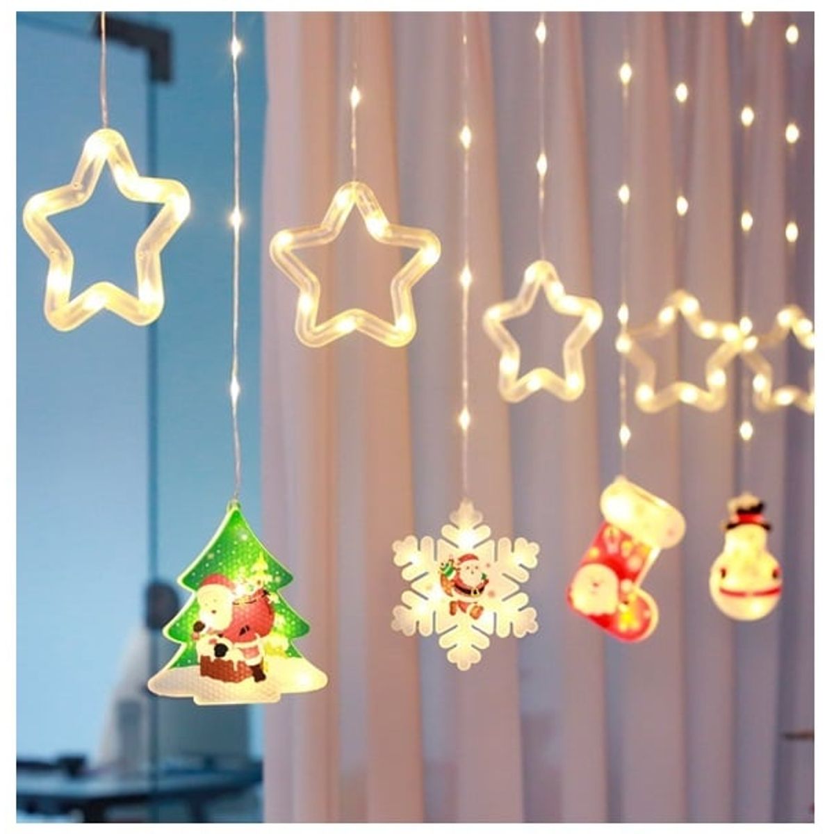 GENERICO - Luces cortina de navidad diseño estrellas - Tono cálido