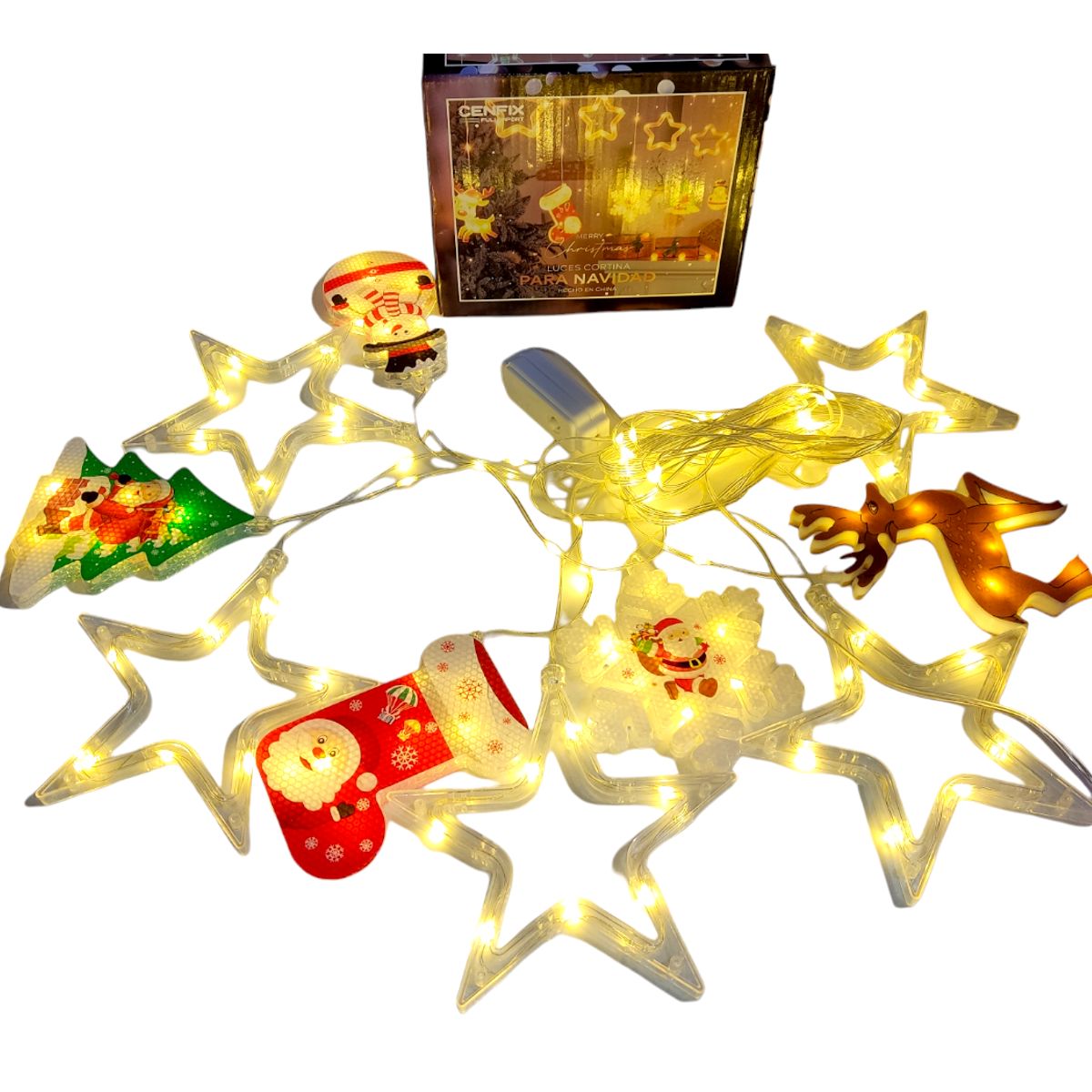 GENERICO - Luces cortina de navidad diseño estrellas - Tono cálido