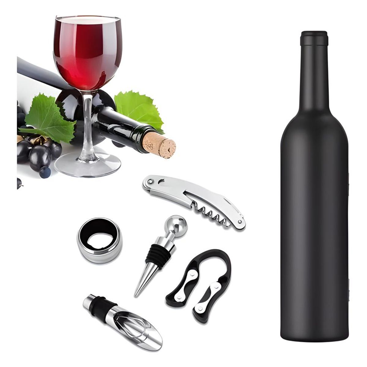 GENERICO - DESTAPADOR DE VINO SET ABRIDOR MODELO ADORNO BOTELLA 5 EN 1