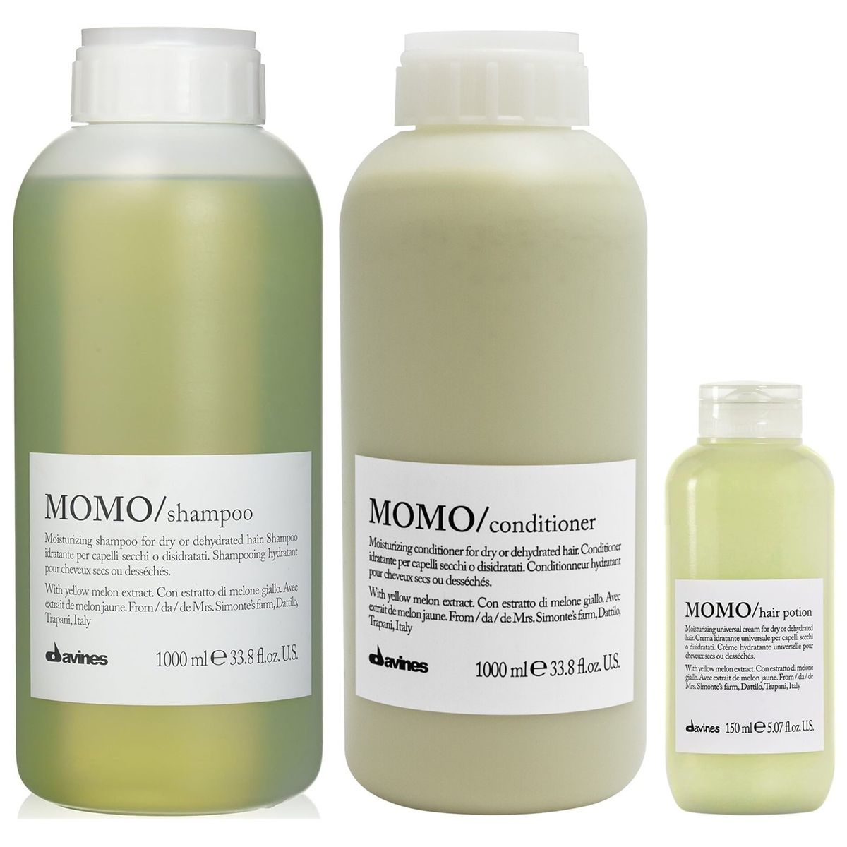 DAVINES - Shampoo Hidratante 1000ml + Acondicionador + Crema Davines Momo