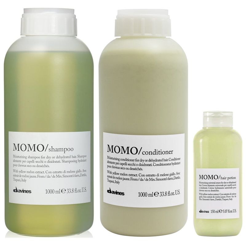 DAVINES - Shampoo Hidratante 1000ml + Acondicionador + Crema Davines Momo