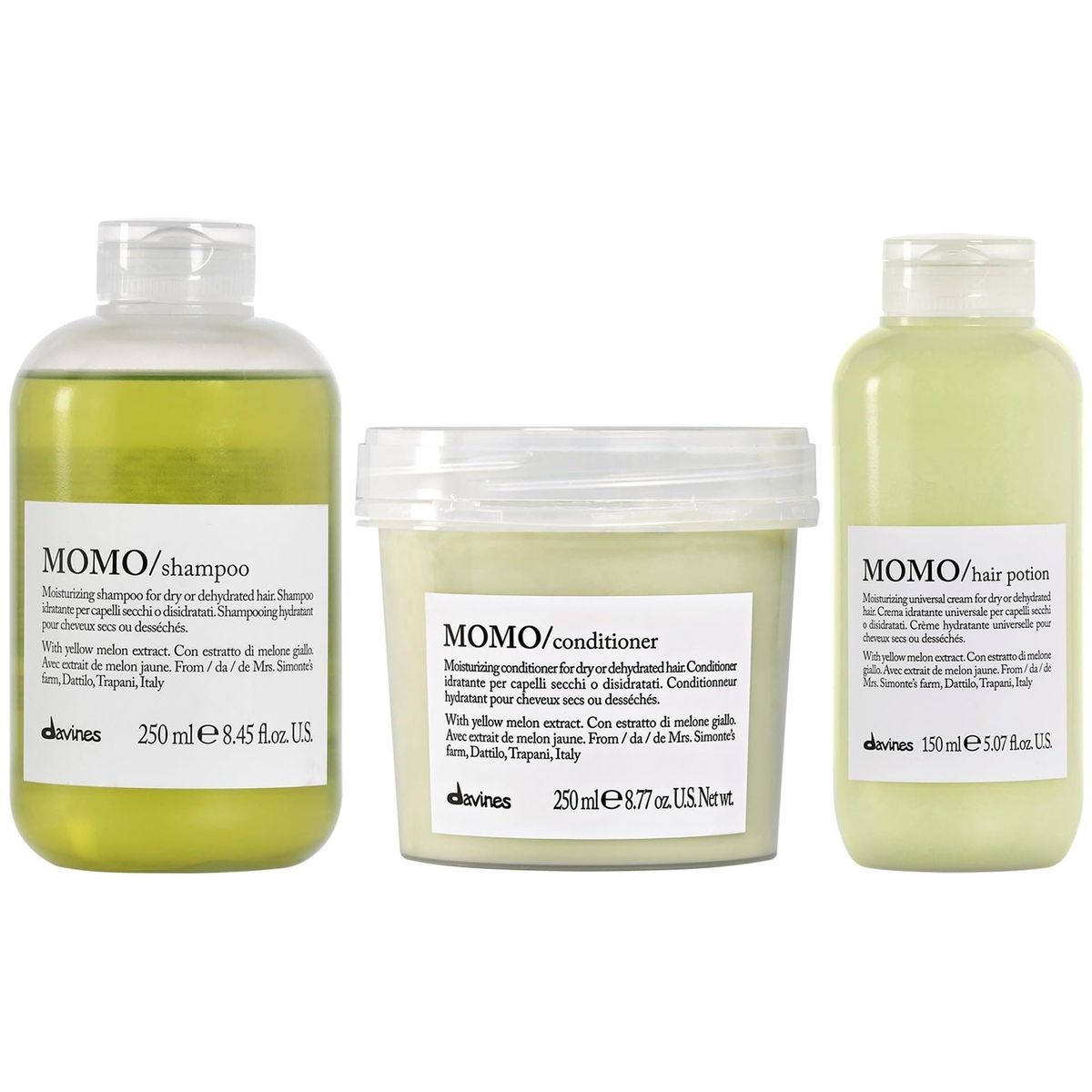 DAVINES - Shampoo Hidratante 250ml + Acondicionador + Crema Davines Momo