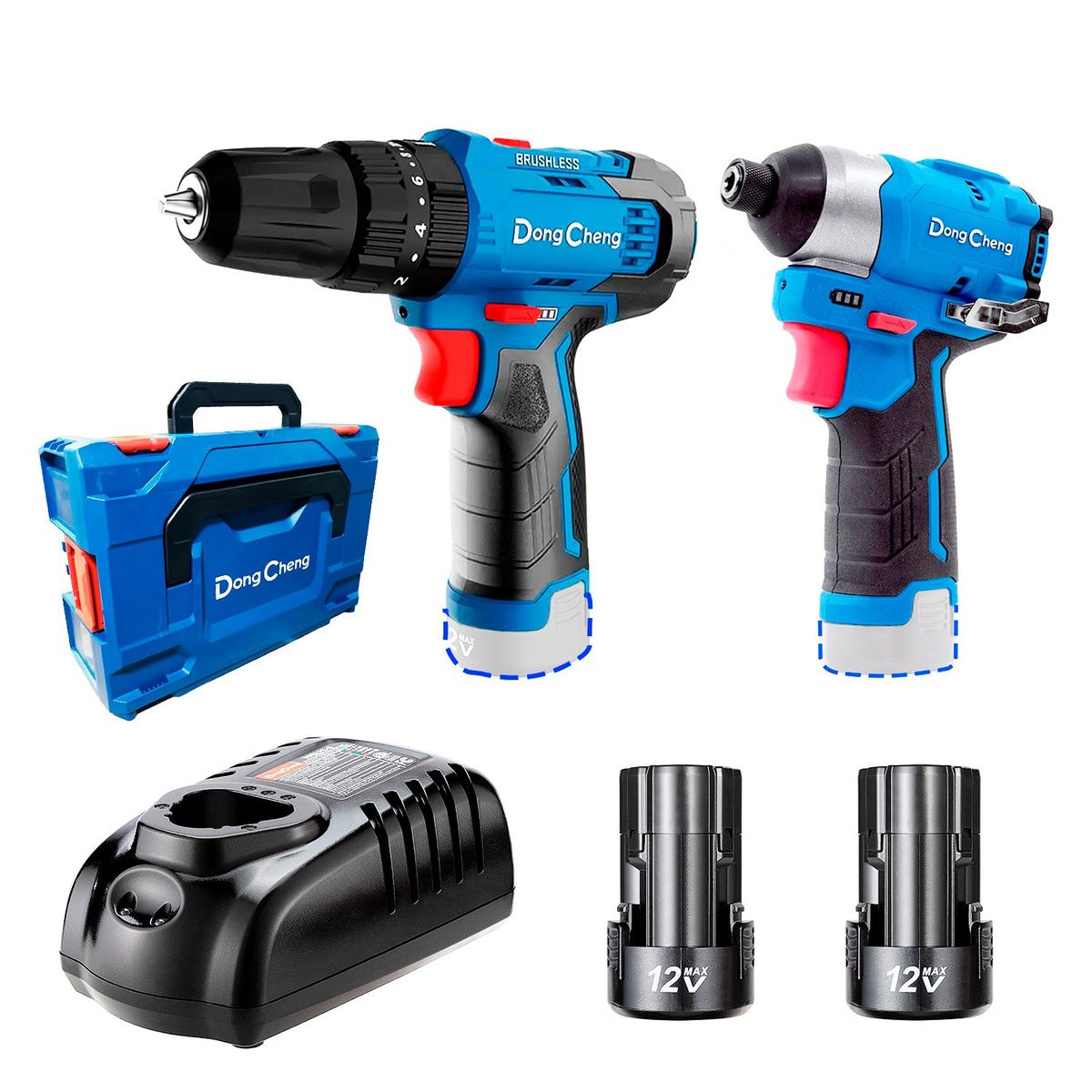 DONGCHENG - Combo Industrial Taladro Percutor + Atornillador Impacto 12V Brushless