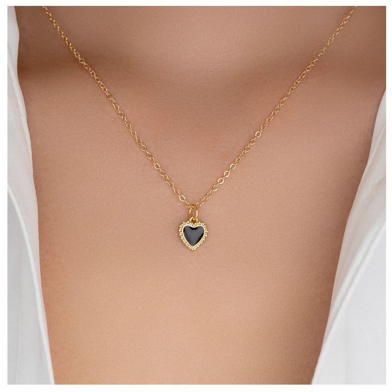 OEM - Collar Mujer Mini Corazón Negro Acero Inoxidable 316L Navidad