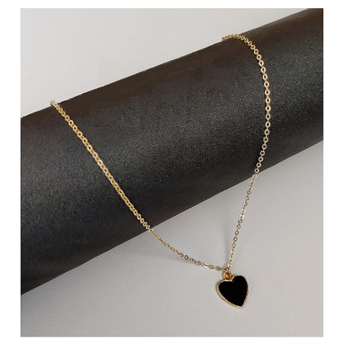 OEM - Collar Mujer Mini Corazon Negro Acero Inoxidable 316L x SAN VALENTIN