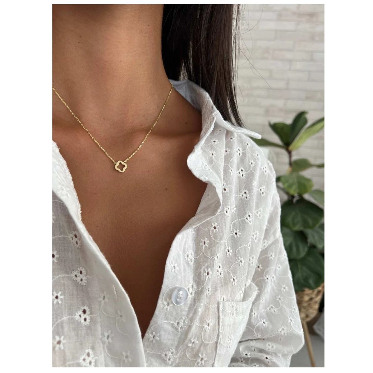 OEM - Collar Mujer Trebol Amuleto Buena Suerte Fino Acero Inoxidable 316L