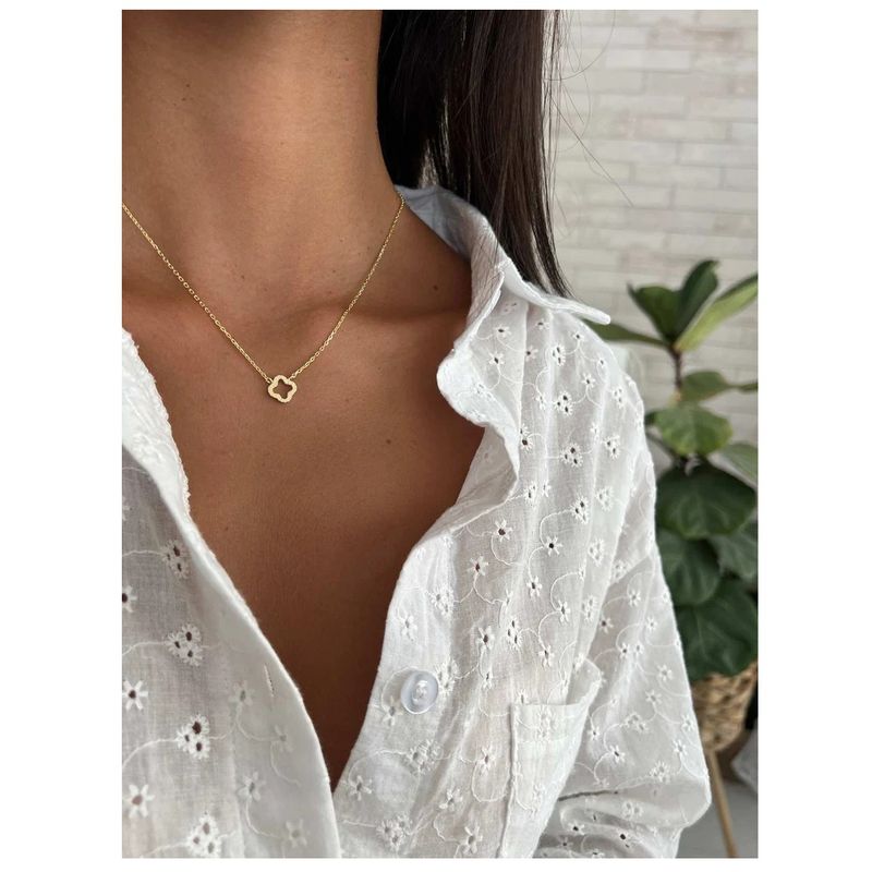 OEM - Collar Mujer Trebol Amuleto Buena Suerte Fino Acero Inoxidable 316L