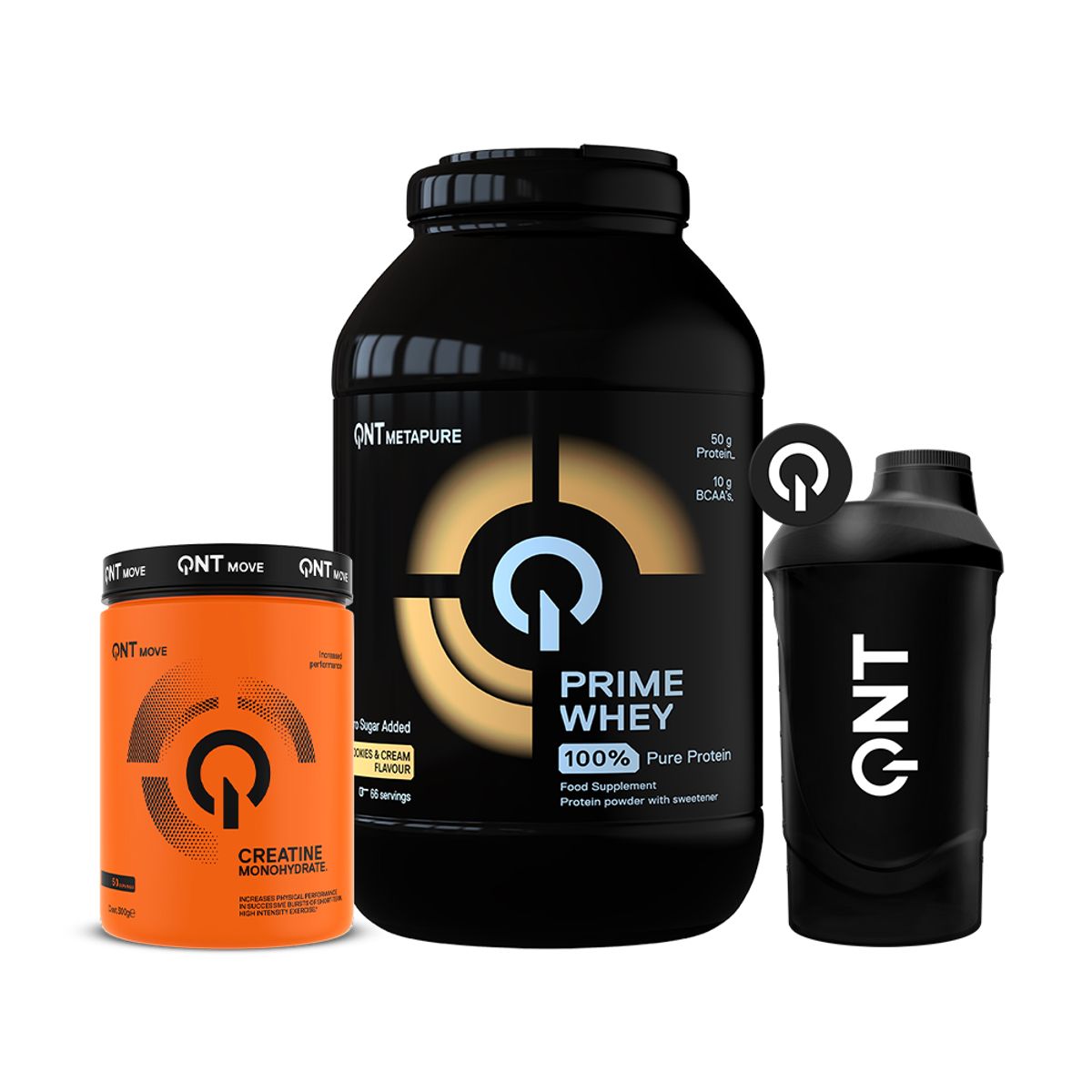 QNT - Proteína Prime Whey 4.4 Lb Cookies & Cream + Creatina 300g + Shaker QNT