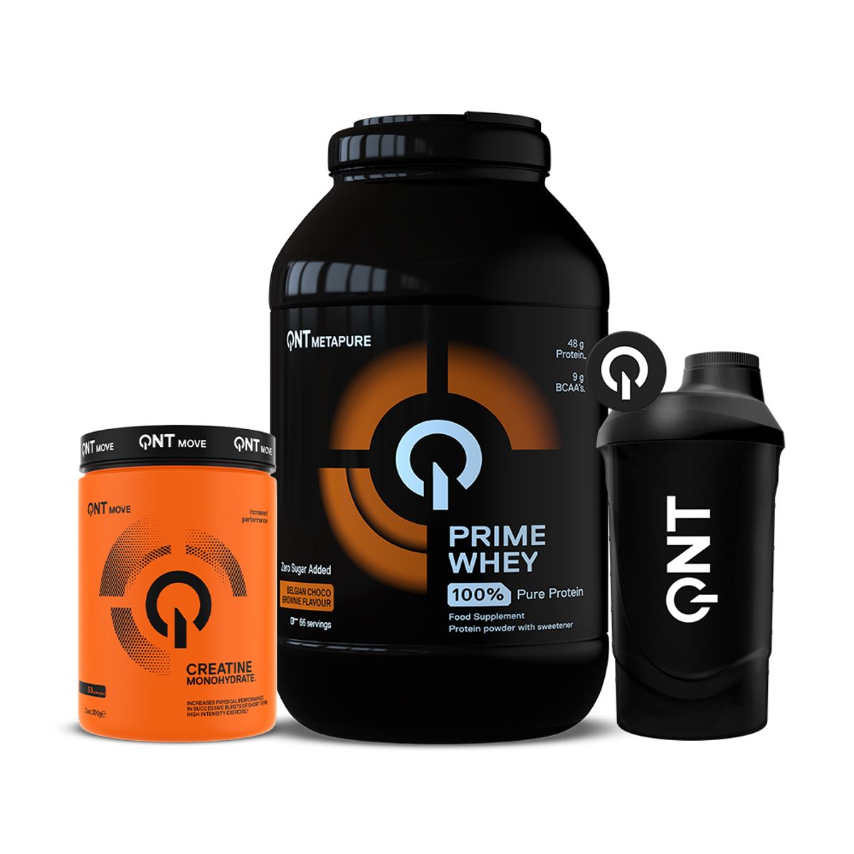 QNT - Proteina Prime Whey 4.4 Lb Chocolate Belga + Creatina 300g + Shaker QNT