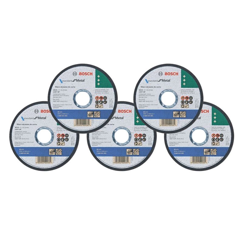 BOSCH - Pack 5 Discos Corte de Metal 4.5 " Standard Bosch 115x10mm