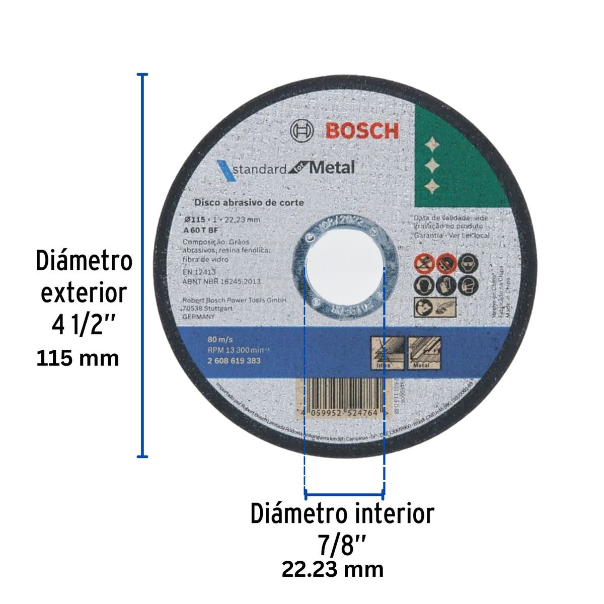BOSCH - Pack 5 Discos Corte de Metal 4.5 " Standard Bosch 115x1mm