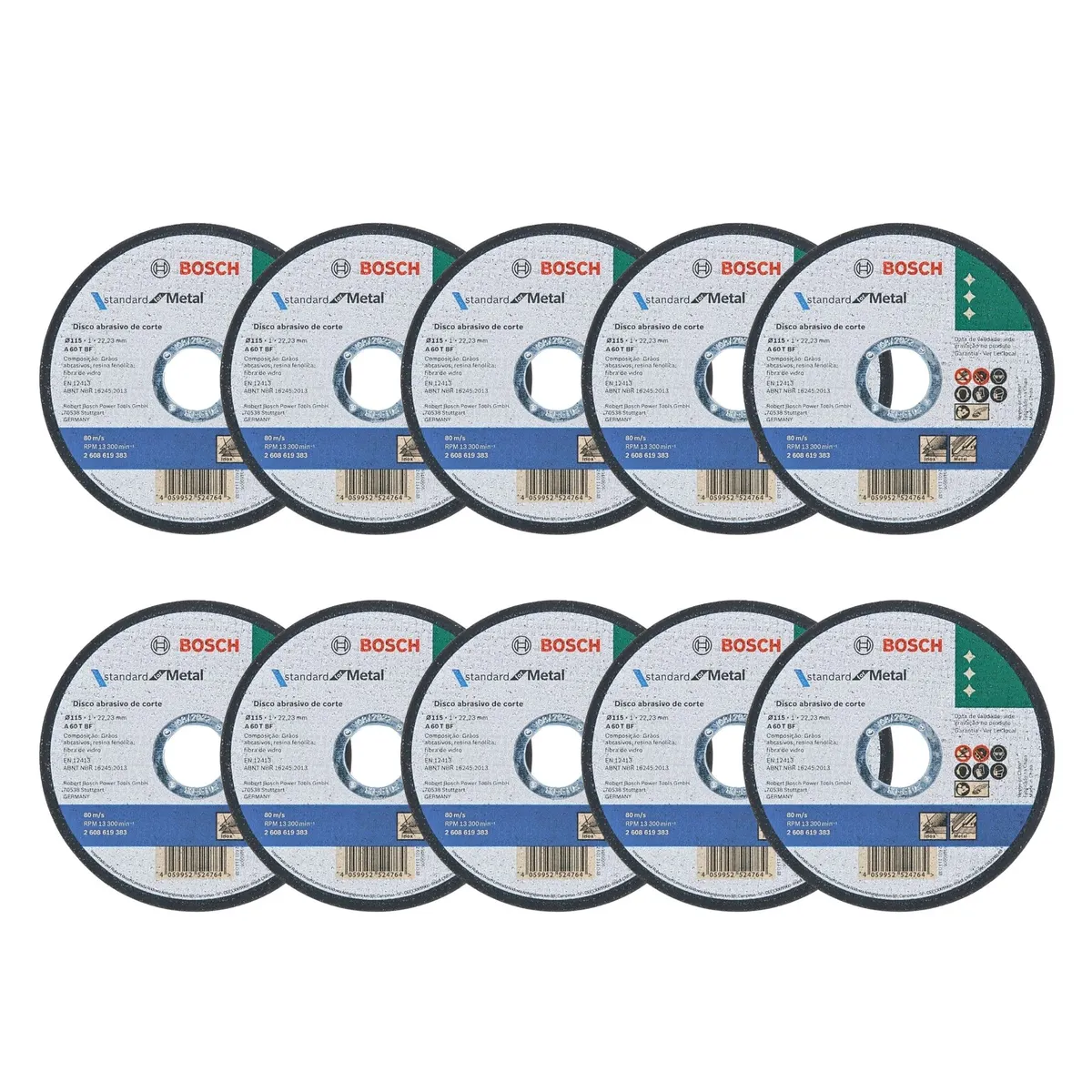 BOSCH - Pack 10 Discos Corte de Metal 4.5 " Standard Bosch 115x1mm