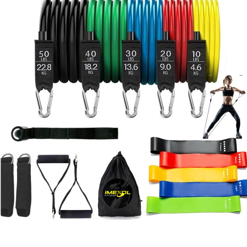 GENERICO - Set 5 Ligas x11pz elásticas de entrenamiento 150lb+ 5 Bandas