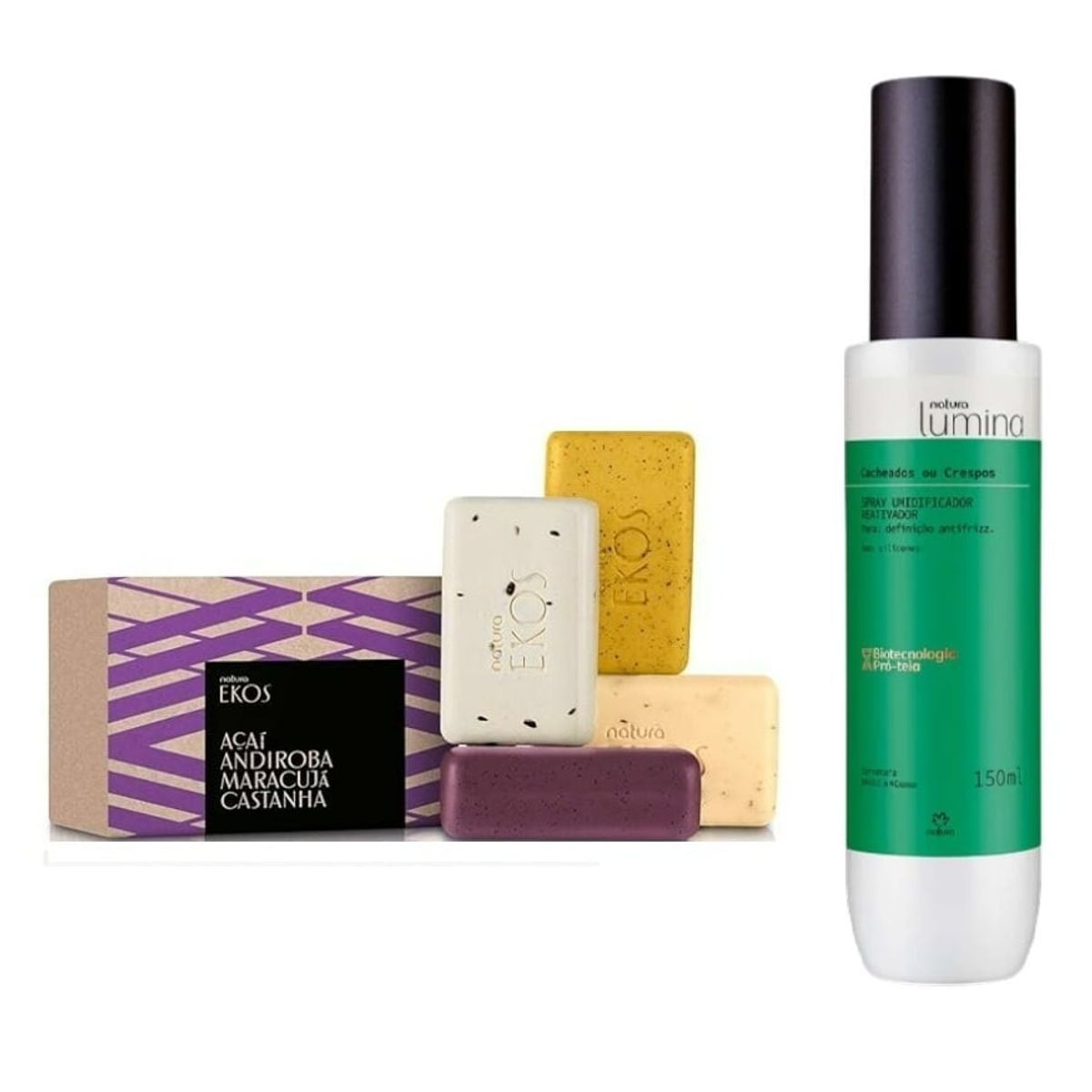 NATURA - spray humidificador cabello rizado Lumina + jabones ekos